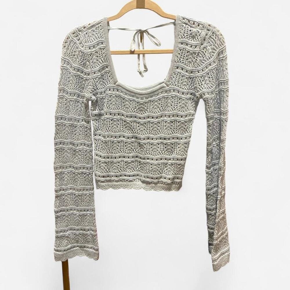 Abercrombie Baby Blue Knit Long Sleeve Crop with Square‎ Neckline Sz Small